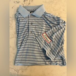 Men’s Footjoy FJ Embroidered Titleist Golf Polo Blue Striped Shirt Medium EUC